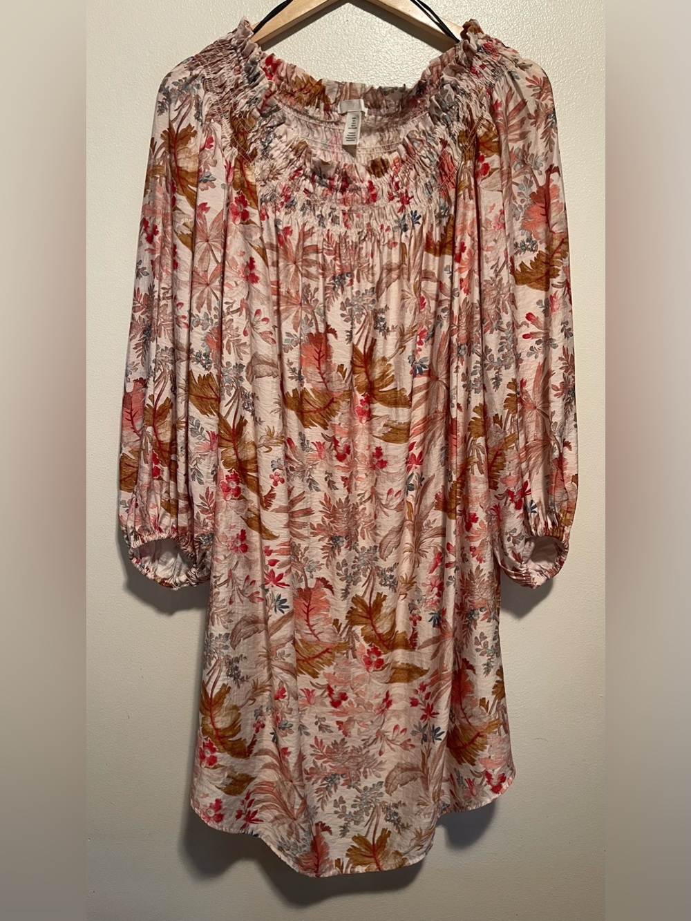 H&M Floral Smocked Long Sleeve Dress - Red, Rust & Brown
